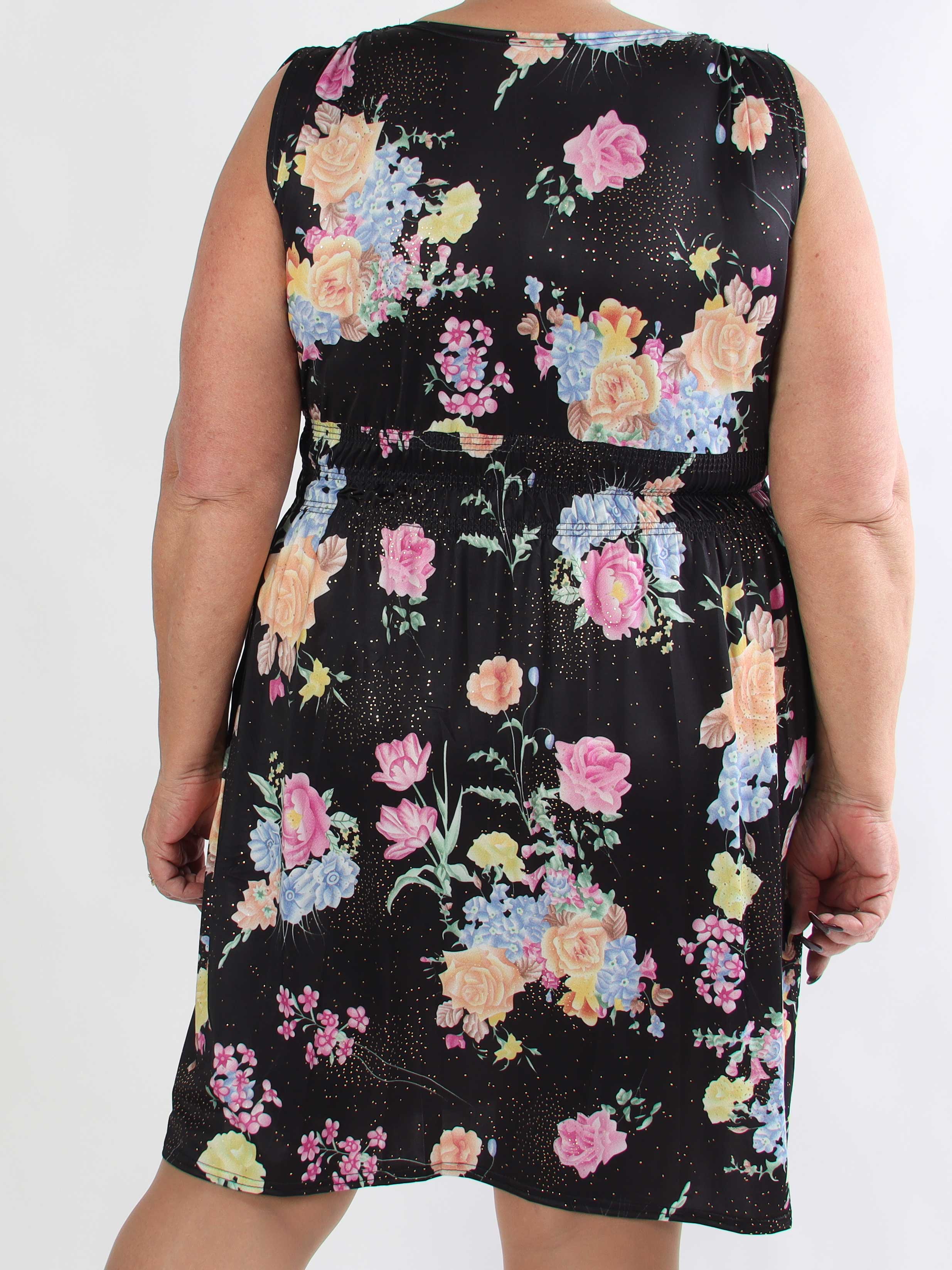 Pams Bouquet Short - Kort plus size kjole med blomster og guld støv